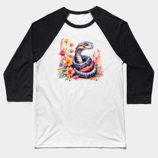 A snake decorated with beautiful watercolor flowers Baseball T-Shirt